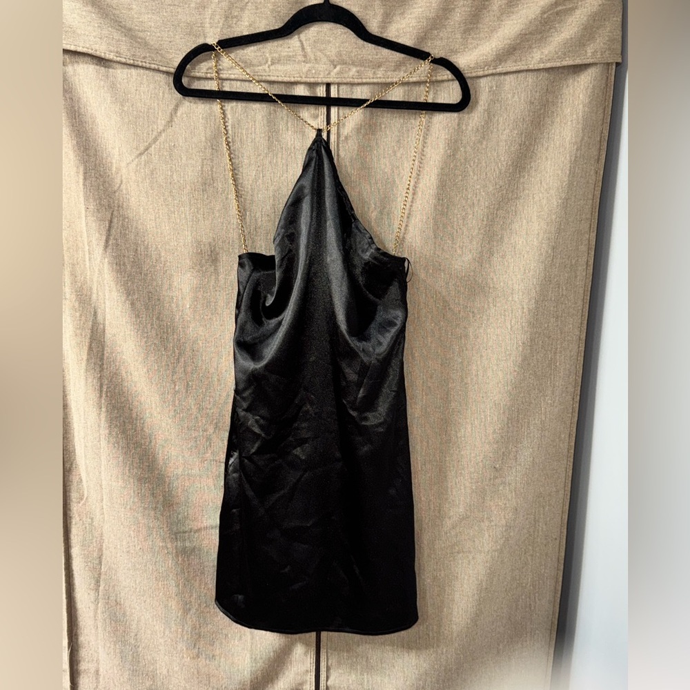 Pretty Garbage Size S Gold Chain Halter mini Dress, Brand new